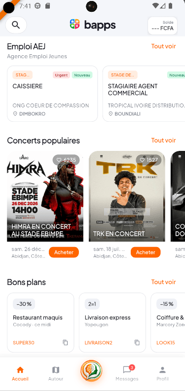 Capture d'écran Bapps — emploi, concerts et bons plans