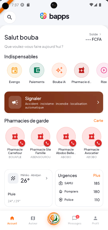 Capture d'écran Bapps — accueil